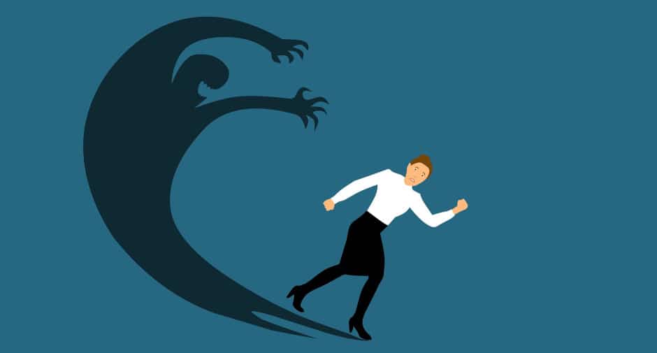 Illustration einer Frau, deren Schatten ein Monster ist